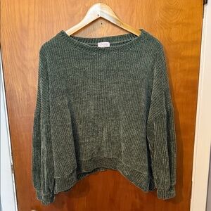 Pink Lily Forest Green Oversized Cozy Crew Neck Sweater